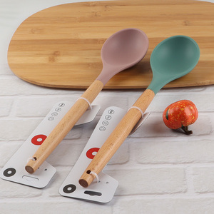 Good quality silicone nylon kitchen cooking spoon with wooden handle