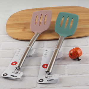 New product heat resistant silicone slotted spatula with metal handle