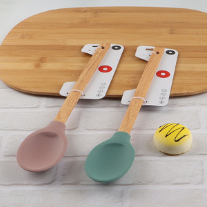 Factory supply silicone nylon kitchen spoon with wooden handle for cooking