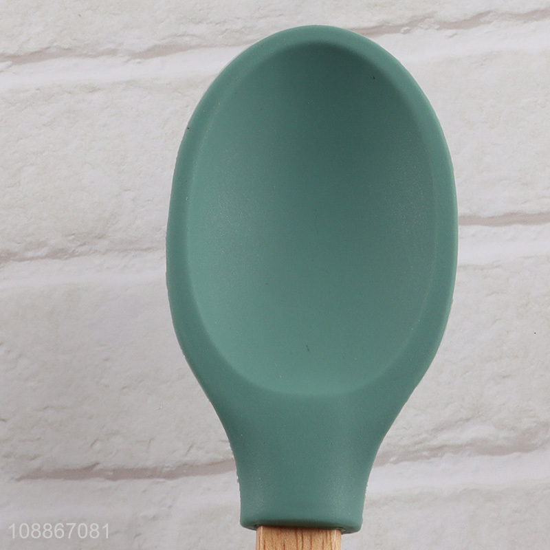 Factory supply silicone nylon kitchen spoon with wooden handle for cooking