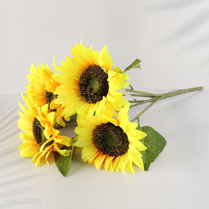Low price plastic natural artificial sunflower fake flower for sale