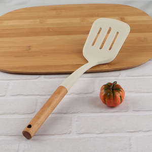 High quality slotted cooking turner silicone spatula with wooden handle