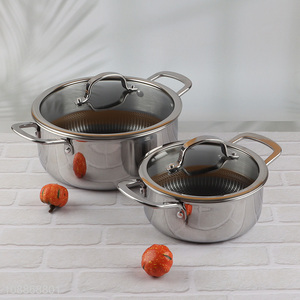 Factory price 2-handle stainless steel non-stick stock pot with glass lid