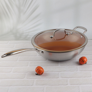 China imports stainless steel ceramic coating wok pan with glass lid