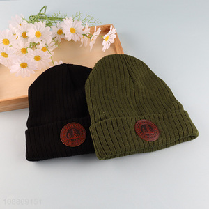 Good price embroidery woven label beanie hats for men women