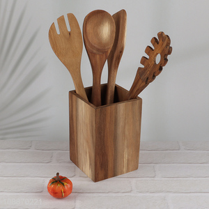 High Quality 4-Piece Natural Acacia Wood Kitchen Utensils Set with Holder
