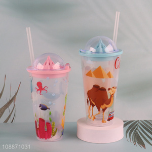 China products cartoon kids double wall water cup with straw&lights