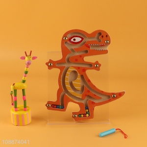 New product wooden magnetic maze puzzle tyrannosaurus shape maze toys