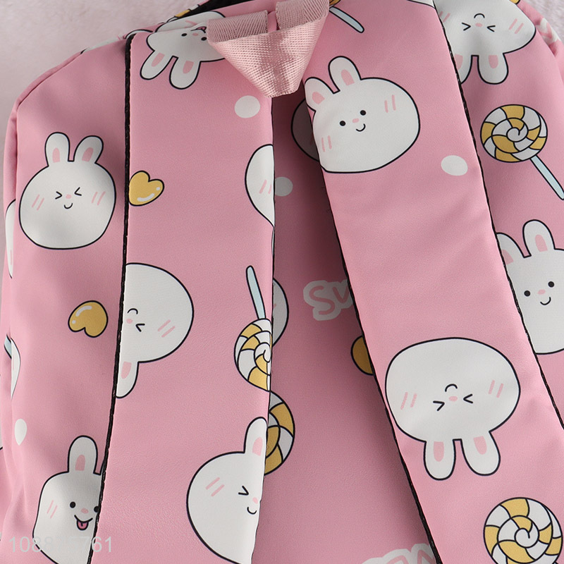 Good selling rabbit printed pink girls kids school bag backpack