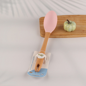Top quality silicone soup ladle with wooden handle