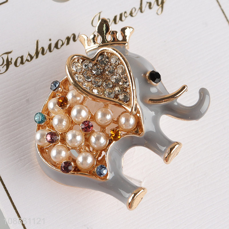 High quality elephant shaped alloy brooch pearl brooch for sale