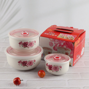 Wholesale 3-Piece Porcelain Bowls Ceramic Food Storage Containers Set with Lid