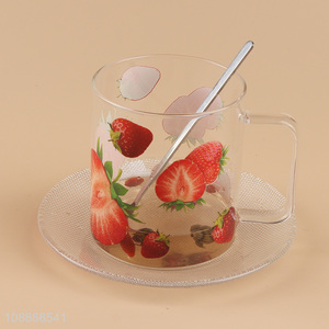 Top sale strawberry printed glass water cup drinking cup