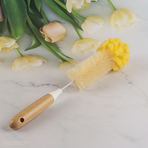 Online wholesale sponge baby bottle brush with long bamboo handle