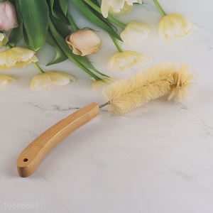 High quality durable water bottle brush with curved bamboo handle