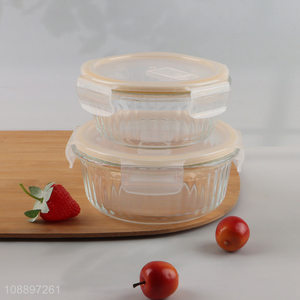 China products round glass food container food storage box with lid