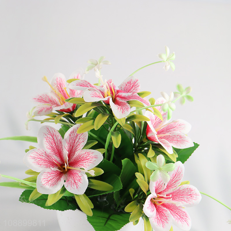 Factory price artificial lily faux plant flowers with pot for shelf decor