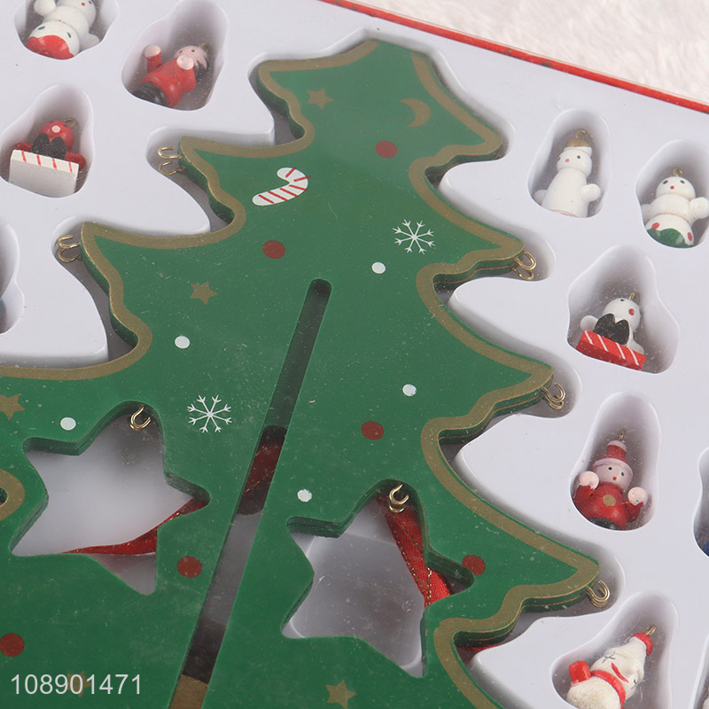 Factory Price Decorative Wooden Christmas Tree with 24 Mini Ornaments