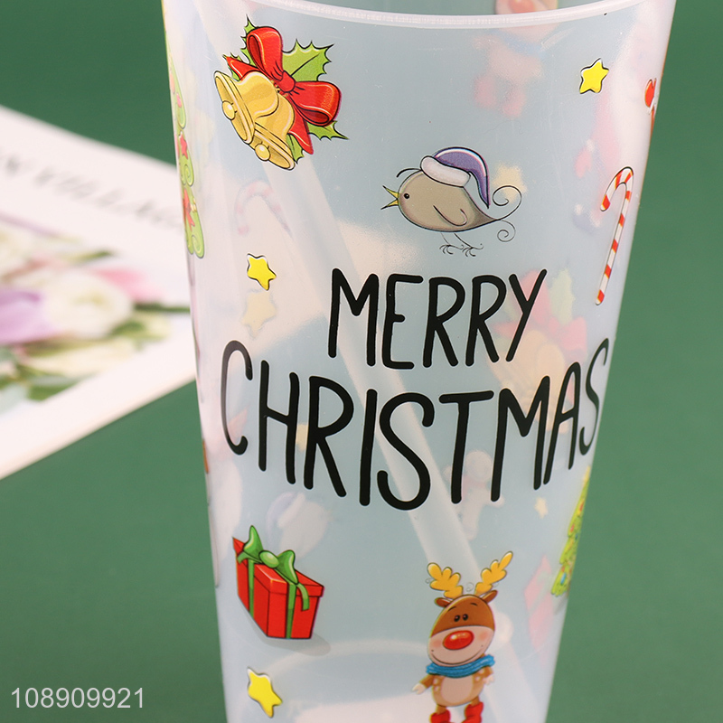 Good Price 500ml Cute Christmas Plastic Cup with Lid and Straw