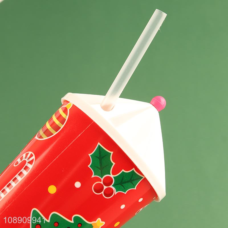 Wholesale 500ml Christmas Plastic Cup with Lid & Straw for Gifts