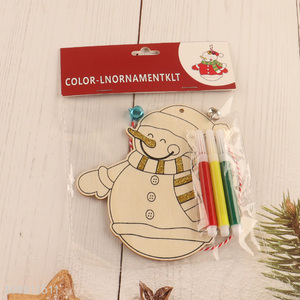 High Quality DIY Coloring Wooden Snowman Pendants Christmas Tree Ornaments