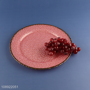 Hot products round pink glass dessert <em>plate</em> dinner <em>plate</em> for sale