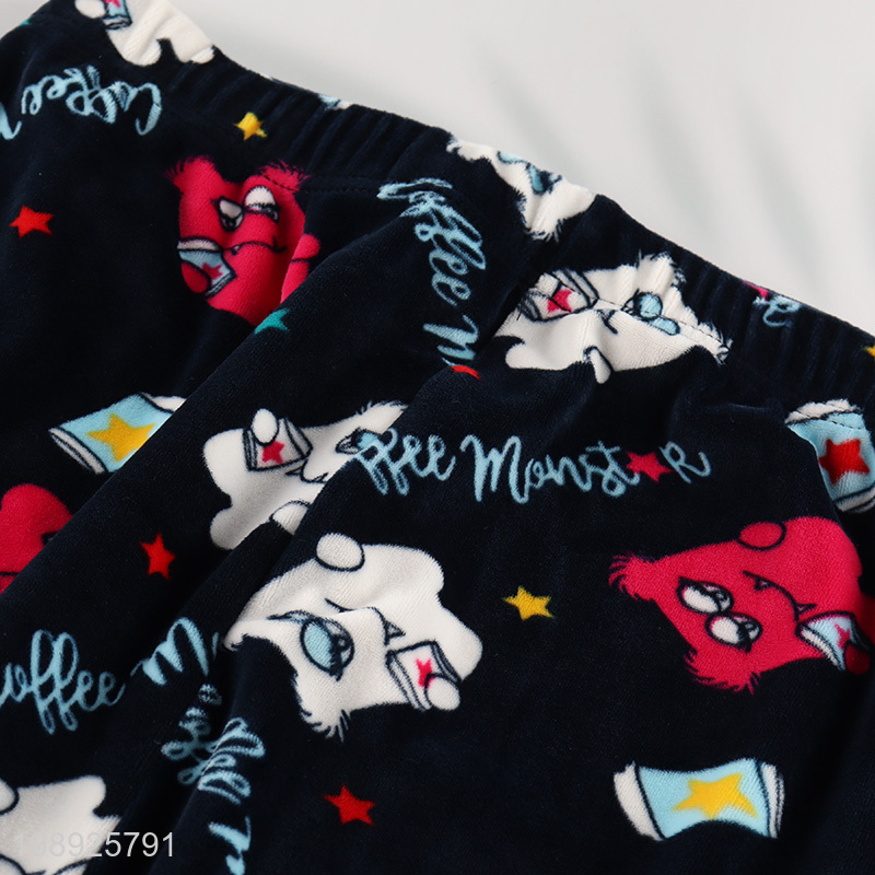 Factory wholesale cartoon printed soft men coral velvet pajama pants