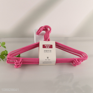 Low price 10pcs rose red PE coated metal clothes hanger set