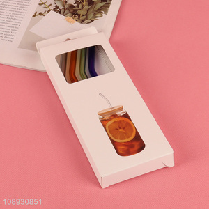 Hot Selling 4+1 Colorful Bent Glasss Straws with Cleaning Brush