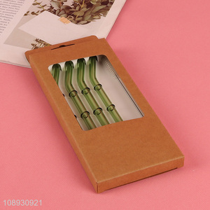 Wholesale 4+1 Shatter Resistant Bent Bamboo Shaped Glass Straws