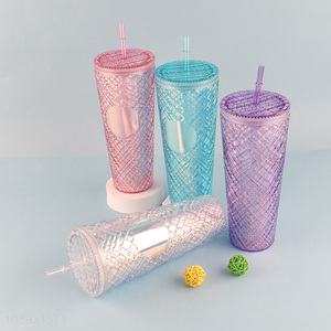 Hot selling multicolor plastic water cup straw cup with light