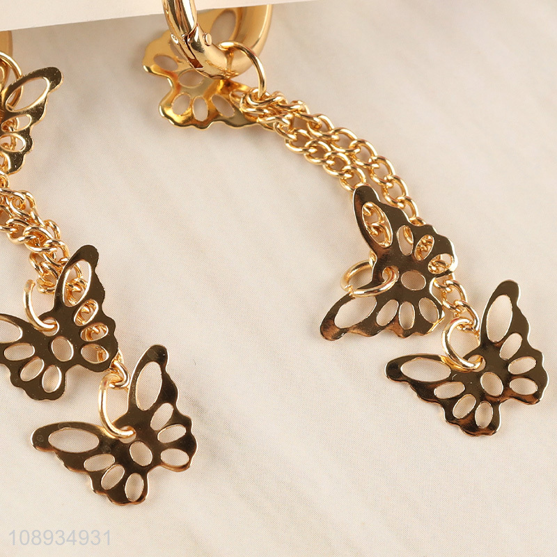 Good quality golden women long tassel earrings butterfly earrings