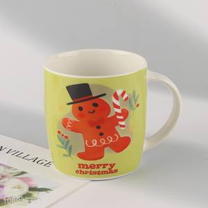 Online wholesale christmas printed ceramic water cup with handle