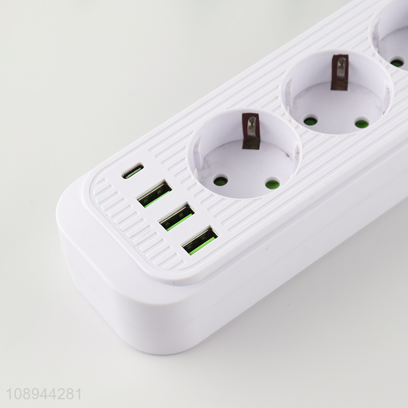 Online Wholesale EU Extension Socket Power Strip with 3 USB Charging Ports