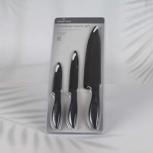 Top selling 3pcs black kitchen knife titanium knife set