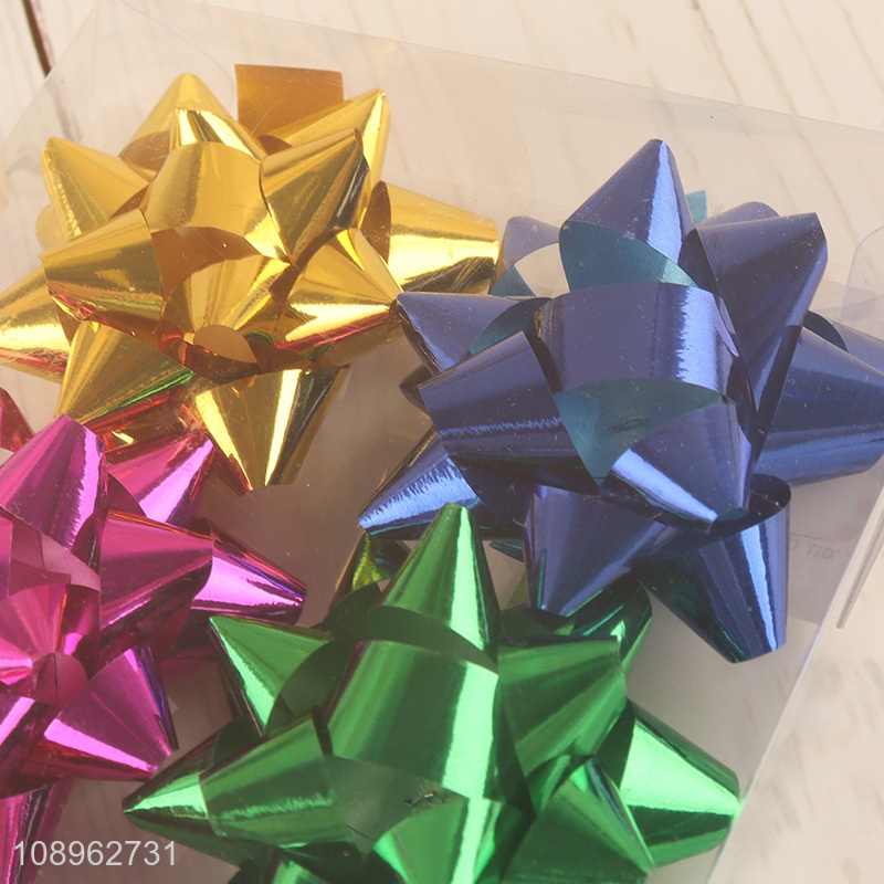 High Quality 6PCS Metallic Ribbon Star Bows for Gift Wrapping