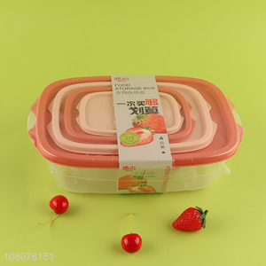 Hot selling rectangle 4pcs plastic food container <em>storage</em> <em>box</em> set