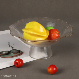 Factory Price Gold Brim Footed Glass Fruit Plate for Table Decor