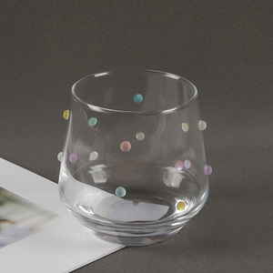 Wholesale Colorful Dots <em>Glass</em> Water <em>Cup</em> Stemless Wine Glasses Tumbler