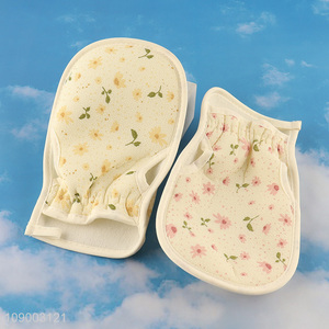 Hot Sale Floral Print Body Scrub Mitts Shower Bath Gloves for Women