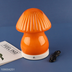 New Product Glass Mushroom <em>Table</em> <em>Lamp</em> USB Rechargeable 3 Colors Dimmable Led Night <em>Lamp</em>