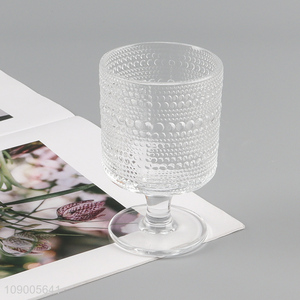 Yiwu market clear glass embossed goblet creative coffee cup wine glasses