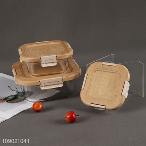 Good quality home kitchen sealed glass food container preservation box with bamboo lid