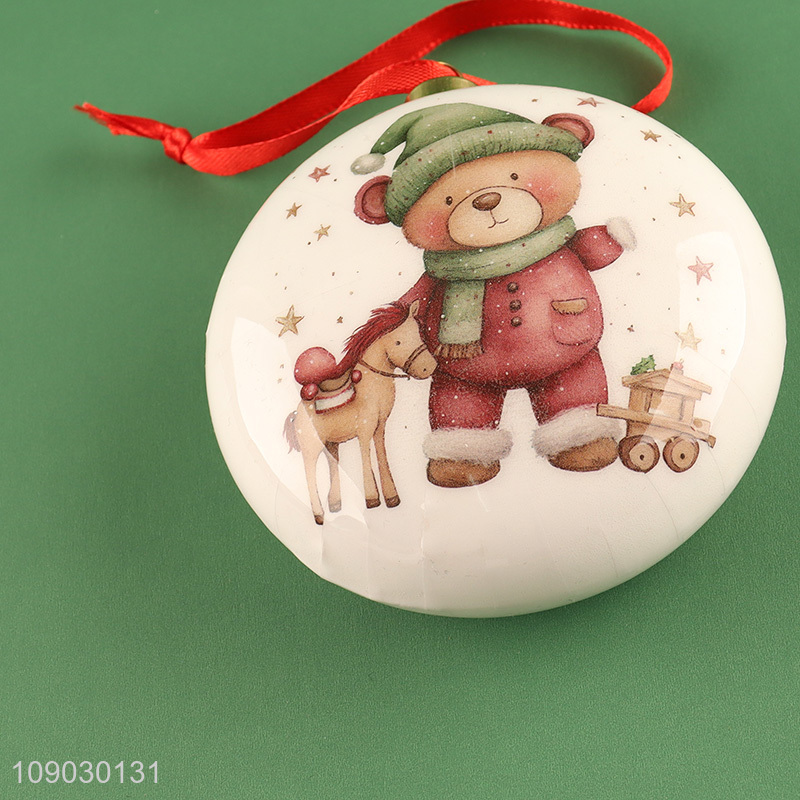 China wholesale cartoon bear printed Christmas tree hanging ornaments Christmas ball