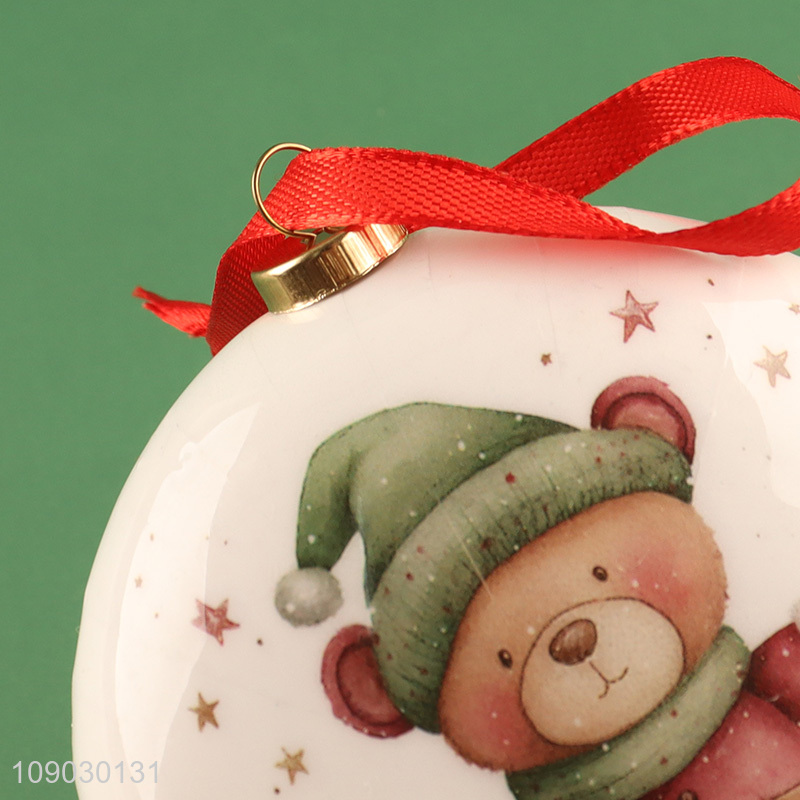 China wholesale cartoon bear printed Christmas tree hanging ornaments Christmas ball