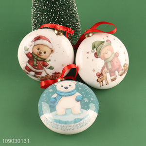 China wholesale cartoon bear printed Christmas tree hanging ornaments Christmas ball