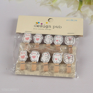 High Quality 10PCS Cute Cartoon Wooden Clothes Pins Wooden Photo Clips