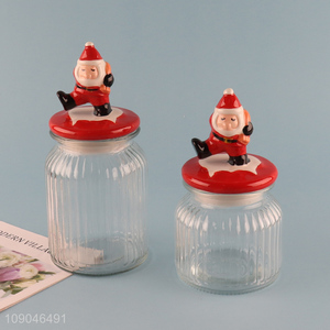 Good quality round Christmas series sealed glass storage jar