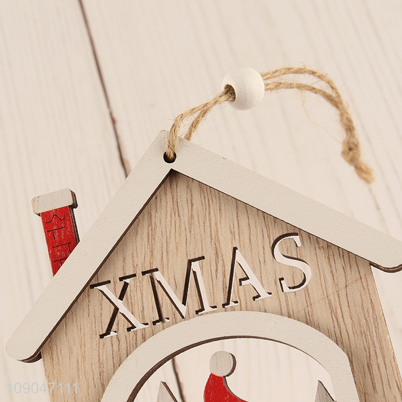 Hot selling house shape wooden Christmas hanging ornaments decoration wholesale