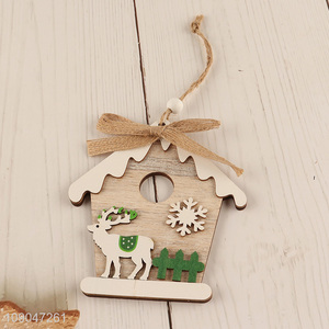 Yiwu market house shape wooden Christmas hanging ornaments decoration for xmas tree